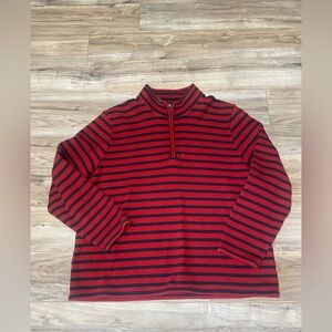 LL Bean Mens Striped Sweater Size XXL Long Sleeve Quarter Zip Pullover Red Navy